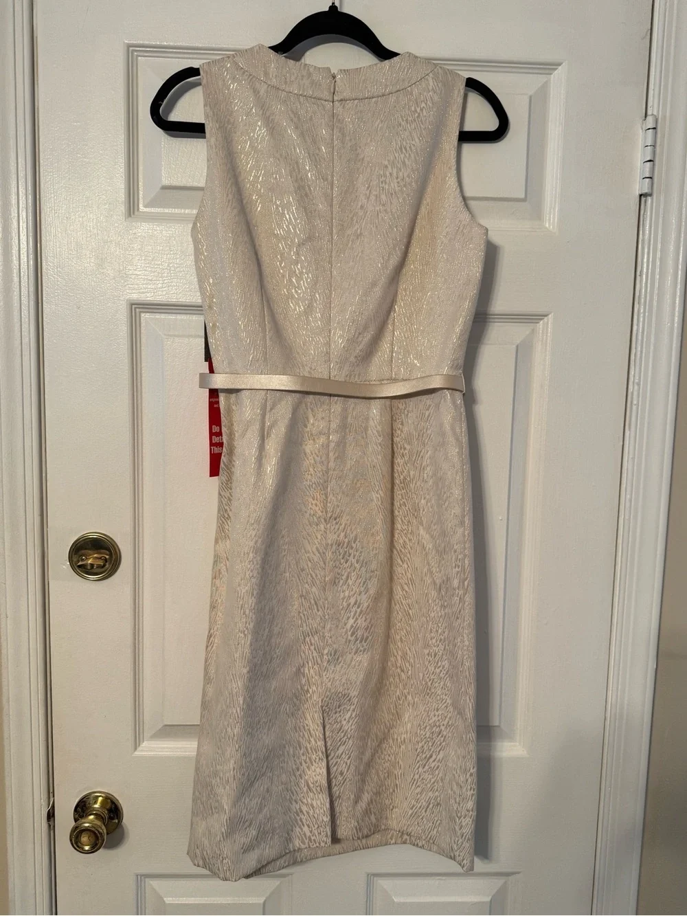 Tahari ASL Ivory Sleeveless Midi Sheath Dress with Belt